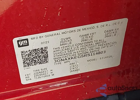 2024 Chevrolet Equinox Fwd Lt from USA, damaged, VIN 3GNAXKEG5RS114803